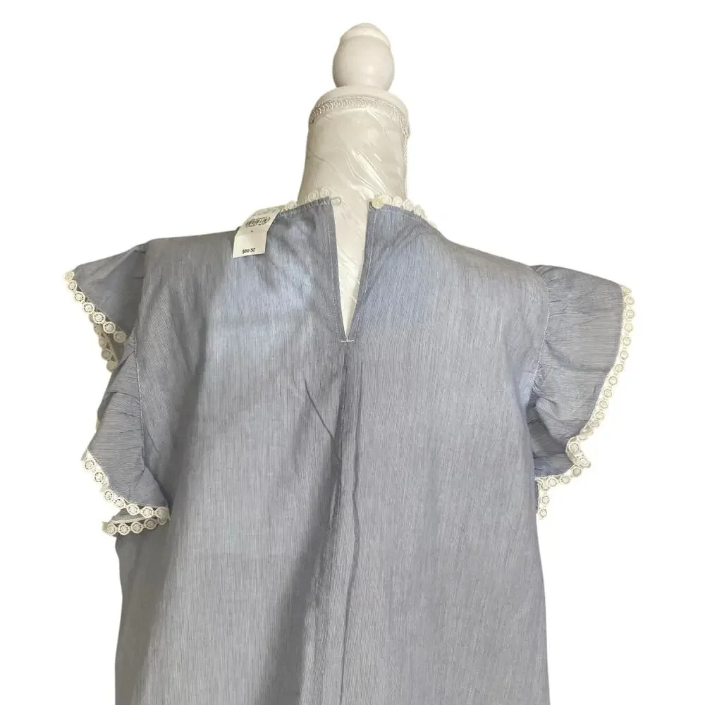 NWT Loft Blue White Stripe Crochet Lace Pinafore Old Money Dress Size Large - Picture 13 of 16